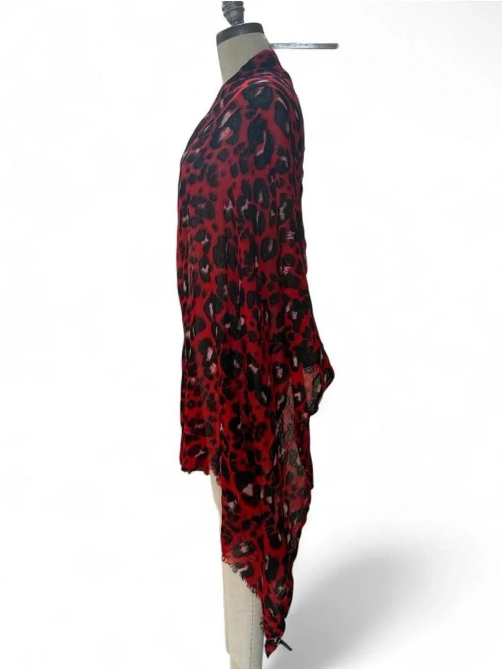 Red Leopard Print Women's Shawl Scarf - Bold Animal Pattern 100% wool XLONG